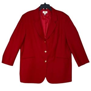 Talbots Woman Wool Blazer Vintage Red Gold Buttons Long Line Size 18W Workwear